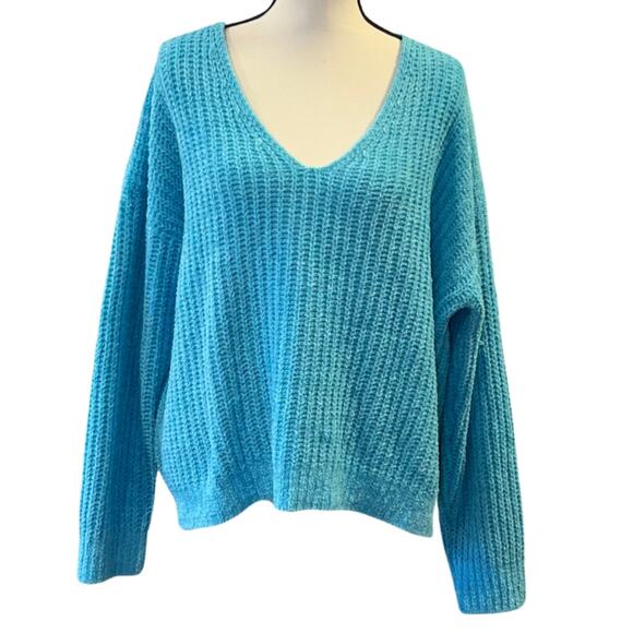 Express Women's Aqua V Neck Sweater Size L - Picture 1 of 4